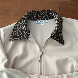 Women's Tan Jacket with Leopard Print Collar